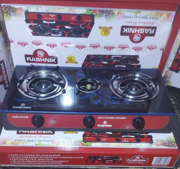 RASHNIK 3 TOP GLASS GAS COOKER - Image 2